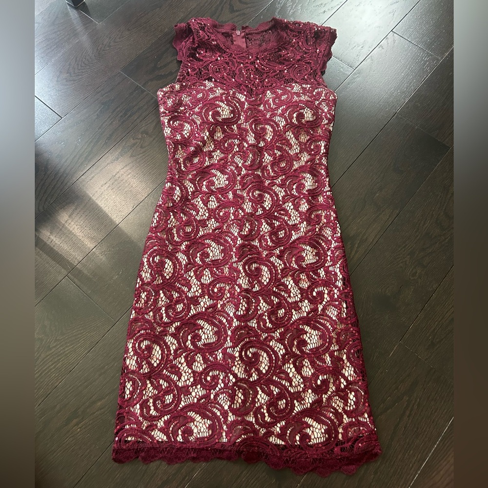 Sequin Heart Burgundy Cocktail Dress Size 5